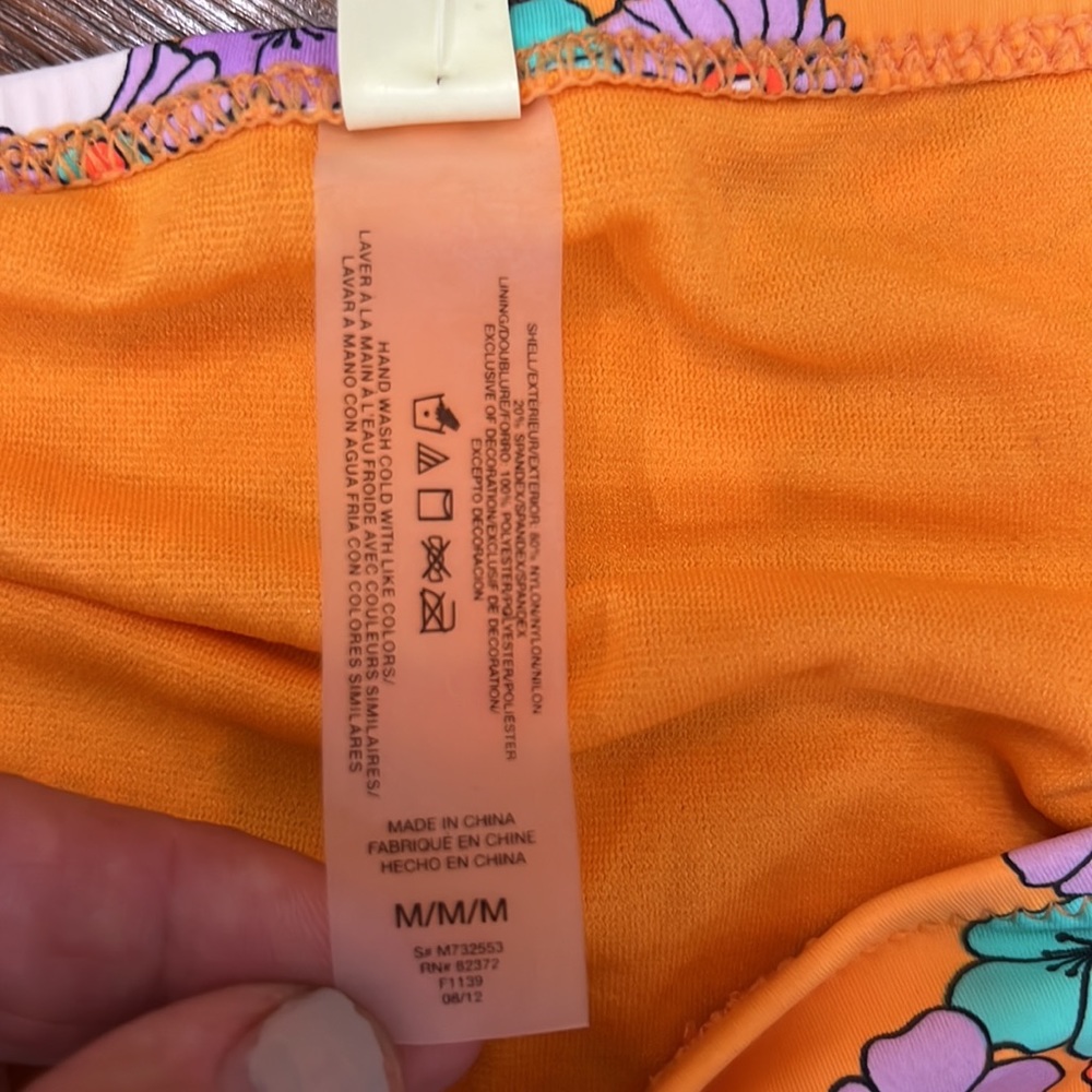 NWT{R Collection by Raisins}Sz M Tangerine floral bikini bottom w/ties - Picture 5 of 8